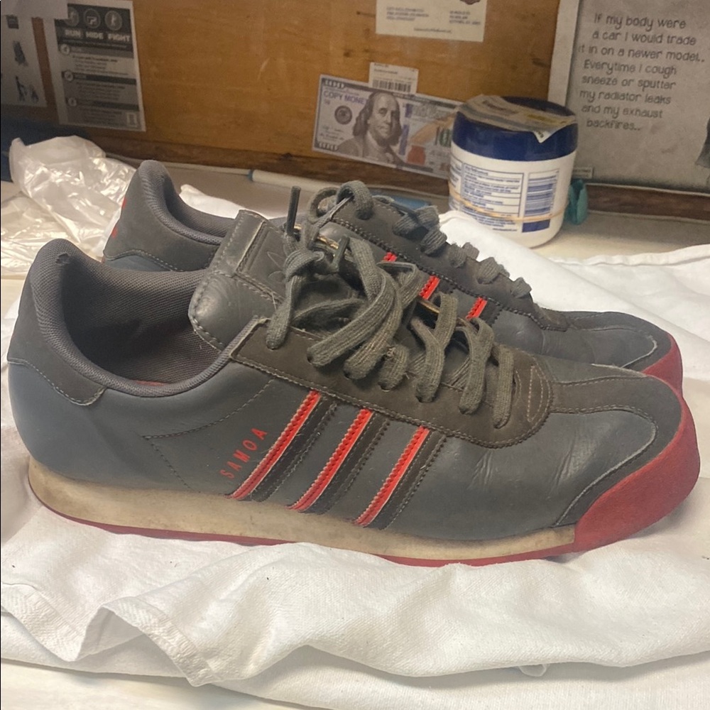 Adidas Gray and Red Retro Sneakers